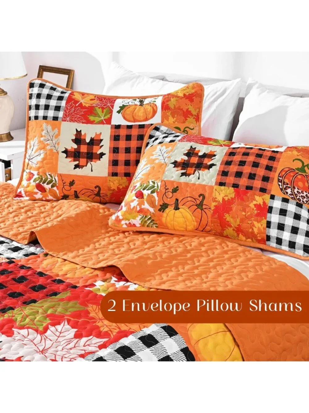 Cozy Fall Patchwork Quilt Bedding Set - Queen Size for Thanksgiving Decor
